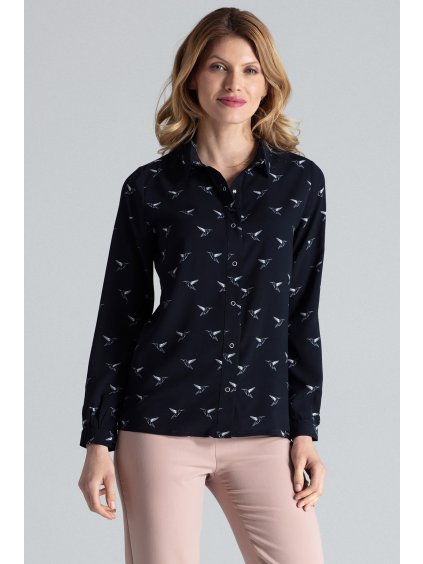 Ľahká navy košeľa s vtákmi
