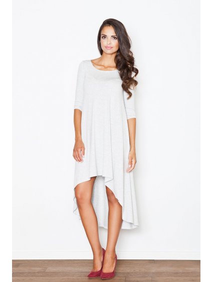 Dlhé svetlo šedé asymetrické šaty