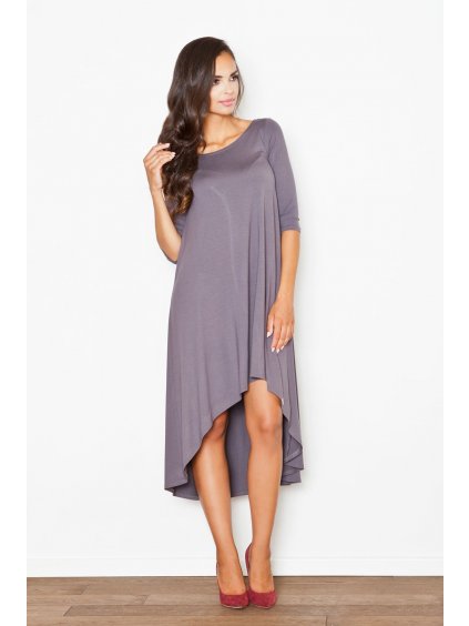 Dlhé tmavo šedé asymetrické šaty