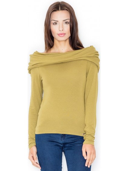 Olivová blúzka s golierom
