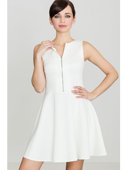 Smotanové šaty so zipsovaným výstrihom