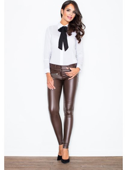 Hnedé koženkové nohavice so zipsami