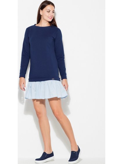 Dámske šaty s bavlneným topom K451 Navy