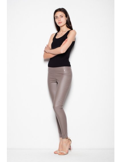 Dámske koženkové béžové legíny VT045 Beige