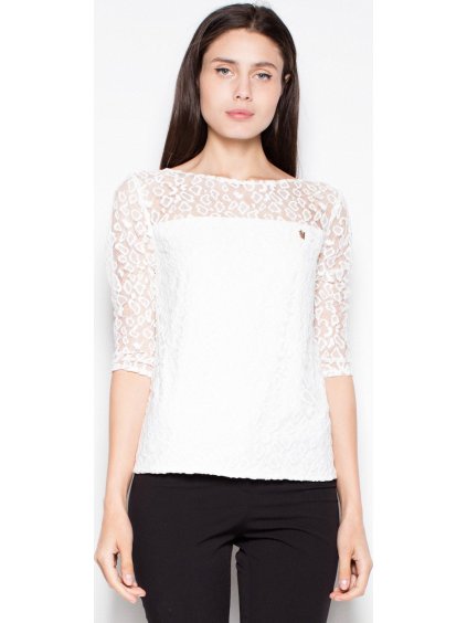 Smotanová blúzka s tigrovanou čipkou VT011 Ecru