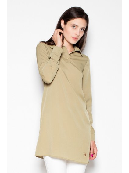 Tenká olivová tunika s golierom