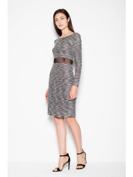 Šedé melanžové šaty s priehľadným pásom