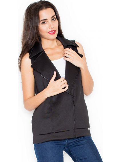 Čierna dámska vesta s asymetrickým zipsom