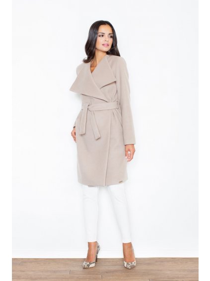 Elegantný béžový kabát s opaskom