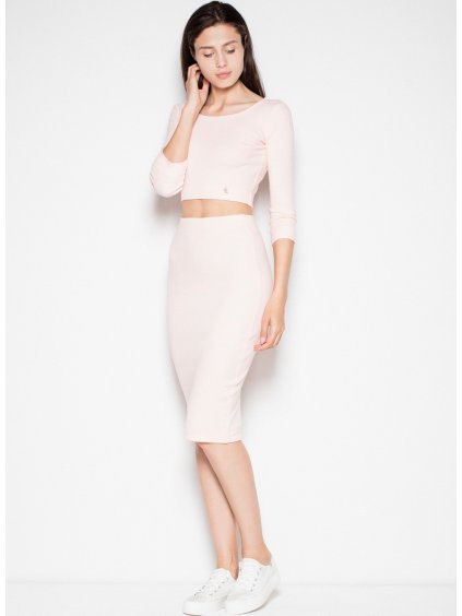 Dámsky set top so širokým výstrihom + sukne VT032 Pink