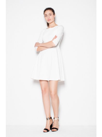 Smotanové šaty so zúženým pásom VT077 Ecru