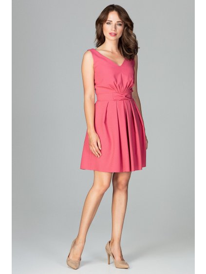 Koralové šaty s výstrihom do V K487 Coral