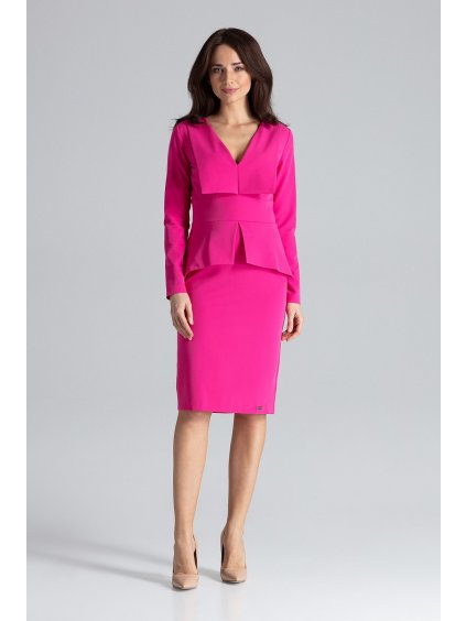 Ružové šaty s golierom K491 Fuchsia