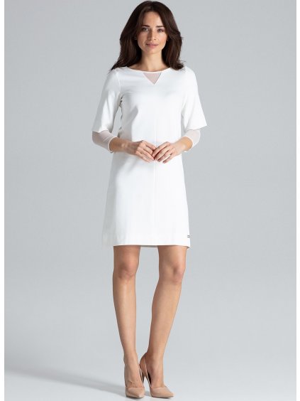 Smotanové šaty s rukávmi zo sieťoviny