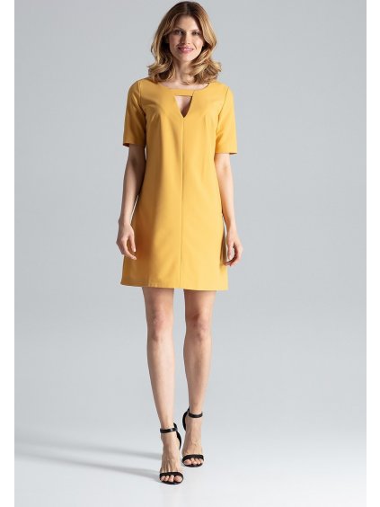 Horčicové šaty s výstrihom M634 Mustard
