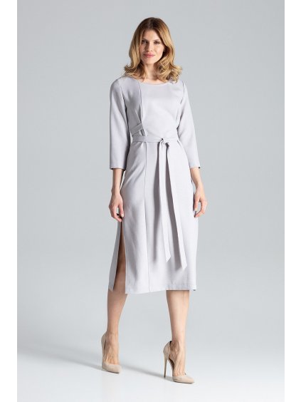 Šedé šaty s mašľou M631 Grey