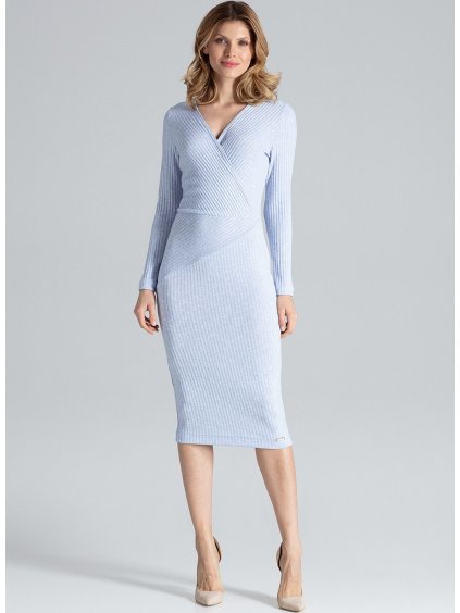 Modré pletené šaty M637 Light Blue