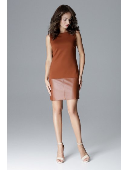 Hnedé šaty s koženkovou sukňou