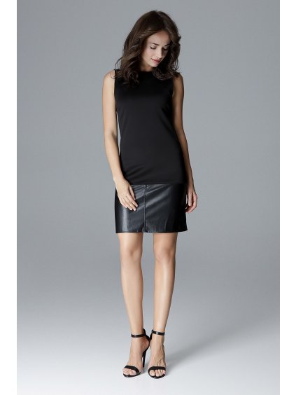 Čierne šaty s koženkovou sukňou