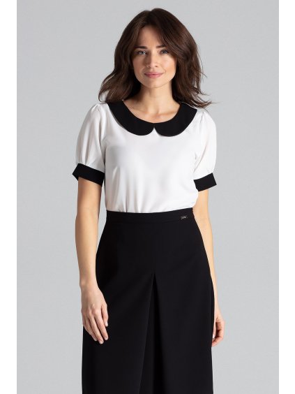 Smotanová blúzka s čiernym golierom a rukávmi