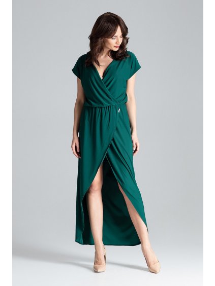 Dlhé zelené šaty s rozpárkom