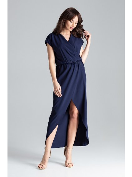 Dlhé modré šaty s rozpárkom