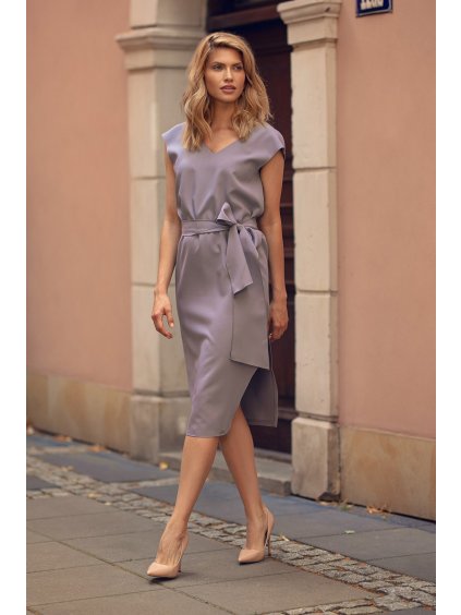 Elegantné šaty s opaskom M674 Gray