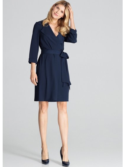 Basic šaty s preloženým výstrihom M680 Navy