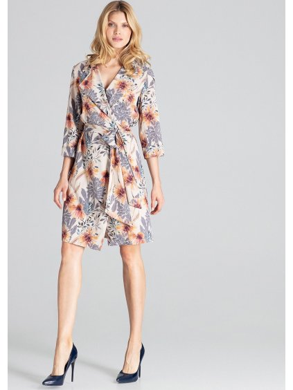 Kvetinové šaty s preloženým výstrihom M680 Pattern