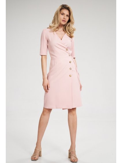Dámske svetlo ružové šaty s gombíkmi