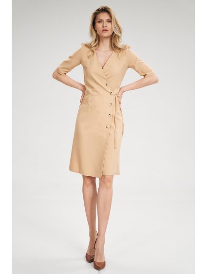 Dámske béžové šaty s gombíkmi