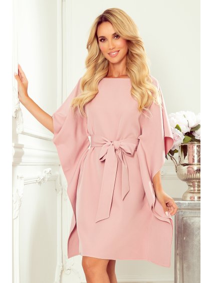 Elegantné šaty NICOLA s pásikom - ružové (Veľkosť S/M)