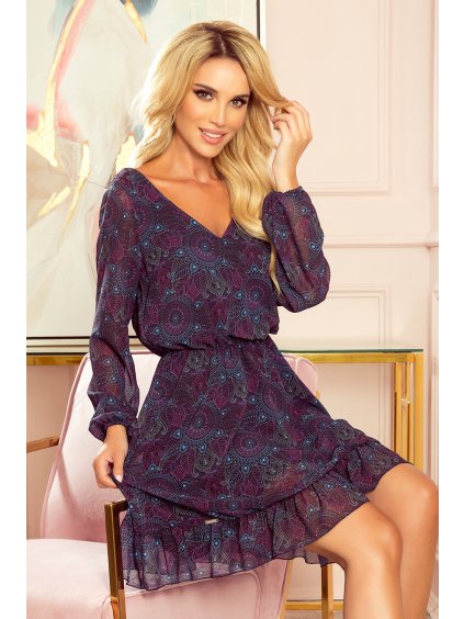 Šifónové modro-ružové boho šaty so vzorom LUISA