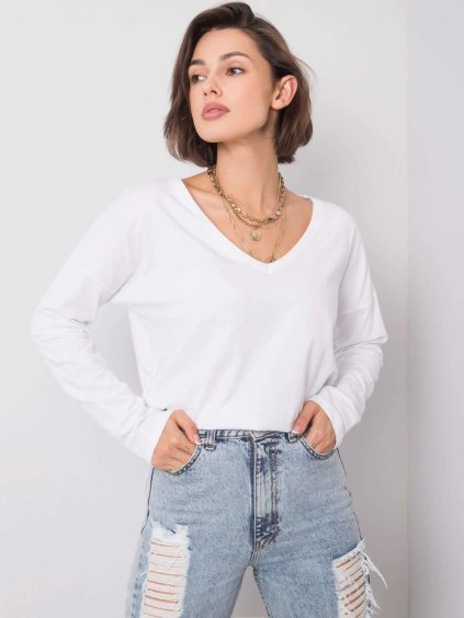 Dámske biele dlhé tričko s výstrihom do V