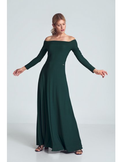 Zelené maxi šaty s odhalenými ramenami