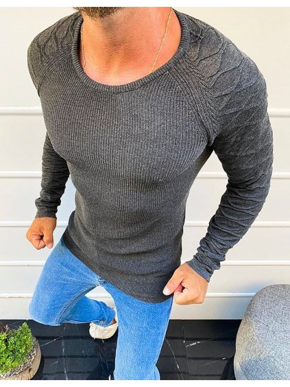 Šedý sveter s aplikáciou na rukávoch