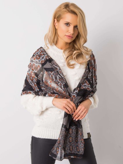 Čierna dámska šatka s farebnými  vzormi