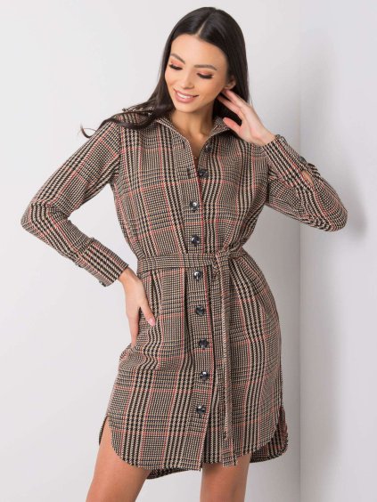 Hnedo-béžové košeľové šaty