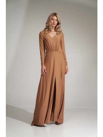 Tmavo béžové dlhé šaty