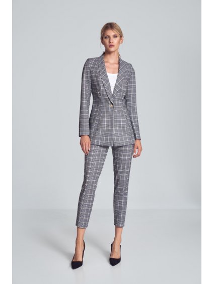 Šedé kárované dámske sako