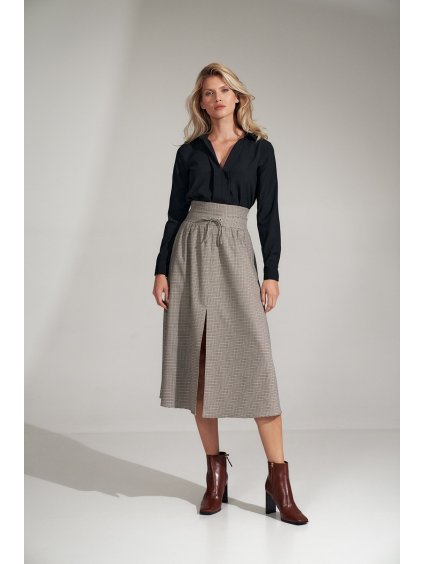 Sivá károvaná midi sukňa