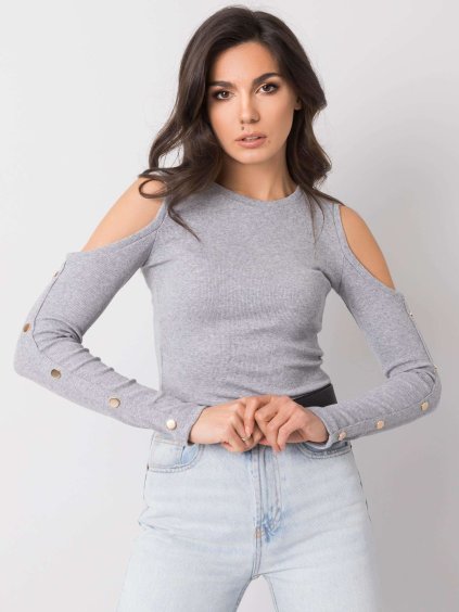 Svetlo šedé dámske tričko s prestrihmi na ramenách