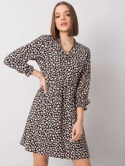 Čierne dámske šaty s béžovými bodkami