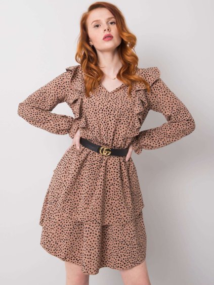 Béžové dámske šaty s čiernymi bodkami