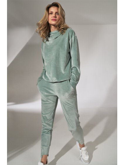 Mätovo zelené velúrové nohavice