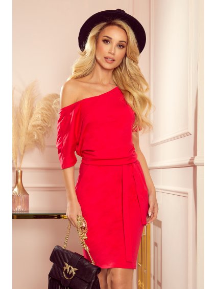 Červené šaty s opaskom ANGELINA