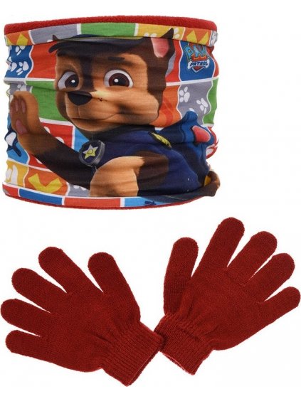 ČERVENÁ CHLAPČENSKÁ SADA NÁKRČNÍKU A RUKAVÍC PAW PATROL