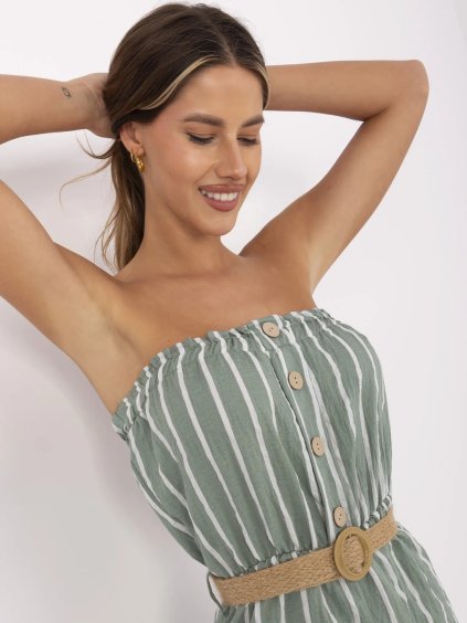 Zelený pruhovaný overal bez rukávov