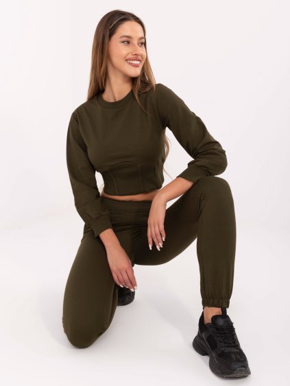 Khaki dámska súprava s prešívaním