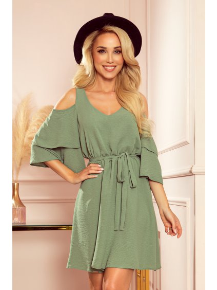 Vzdušné khaki šaty s výstrihom MALVINA